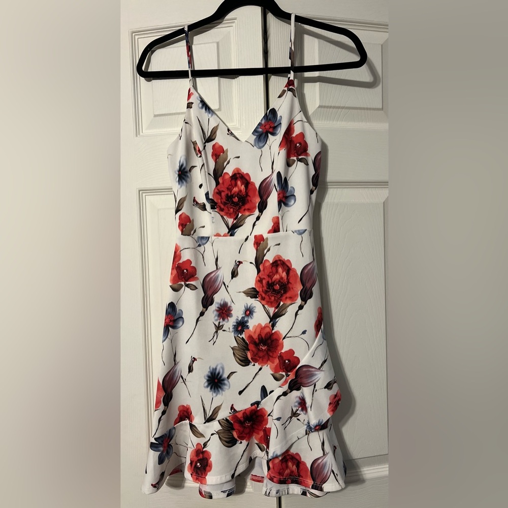 Aqua Floral Spaghetti Strap Dress